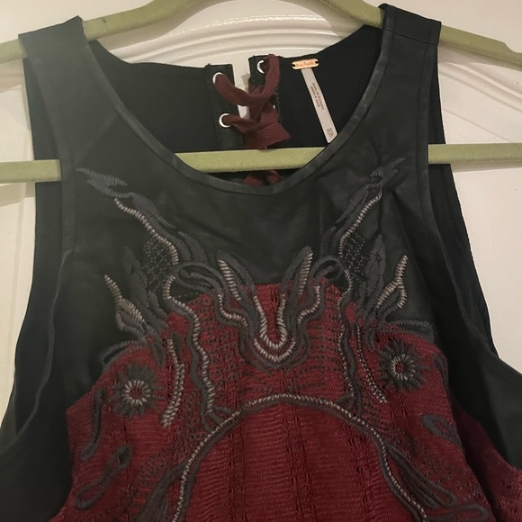 Free People  Lace w/Faux Leather Embroidered Tunic Top - Picture 2 of 7